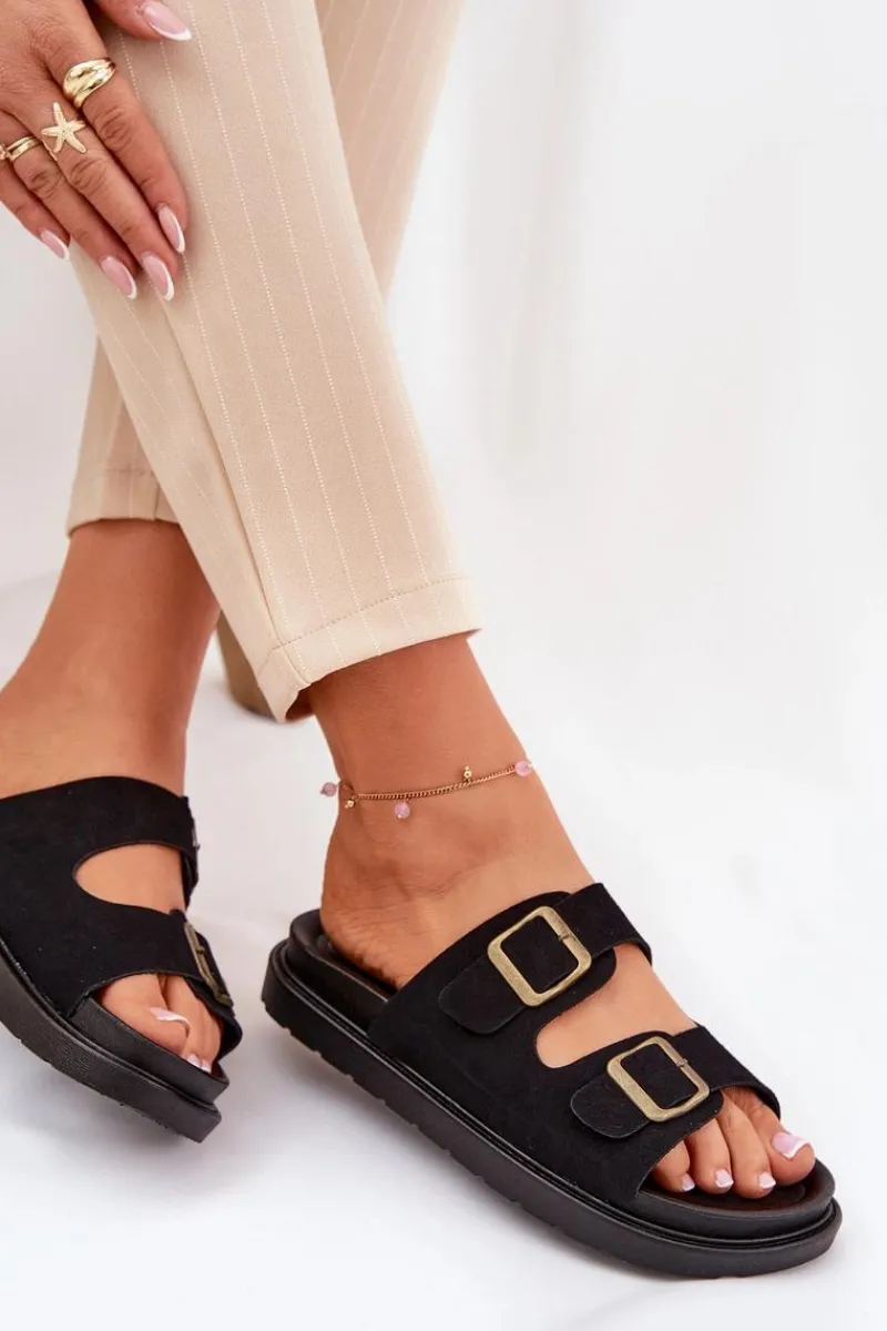 Klapki Damskie Na Platformie Z Klamrami Czarne Simbes Damskie Klapki Na Platformie|Klapki Damskie Klasyczne