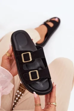 Klapki Damskie Na Platformie Z Klamrami Czarne Simbes Damskie Klapki Na Platformie|Klapki Damskie Klasyczne