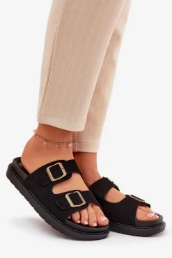 Klapki Damskie Na Platformie Z Klamrami Czarne Simbes Damskie Klapki Na Platformie|Klapki Damskie Klasyczne