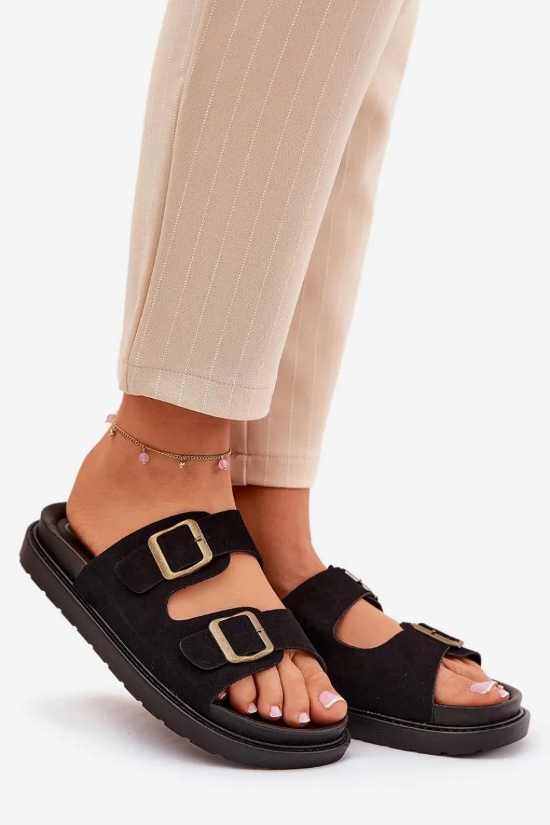 Klapki Damskie Na Platformie Z Klamrami Czarne Simbes Damskie Klapki Na Platformie|Klapki Damskie Klasyczne