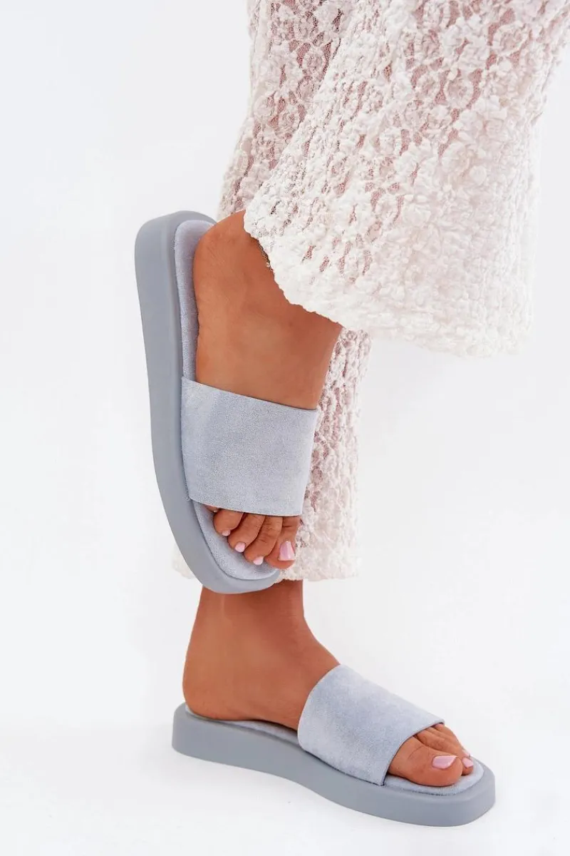 Klapki Na Platformie|Klapki Damskie Klasyczne>Boto Klapki Damskie Na Platformie Z Eko Zamszu Jasnoe Jorina Niebieski