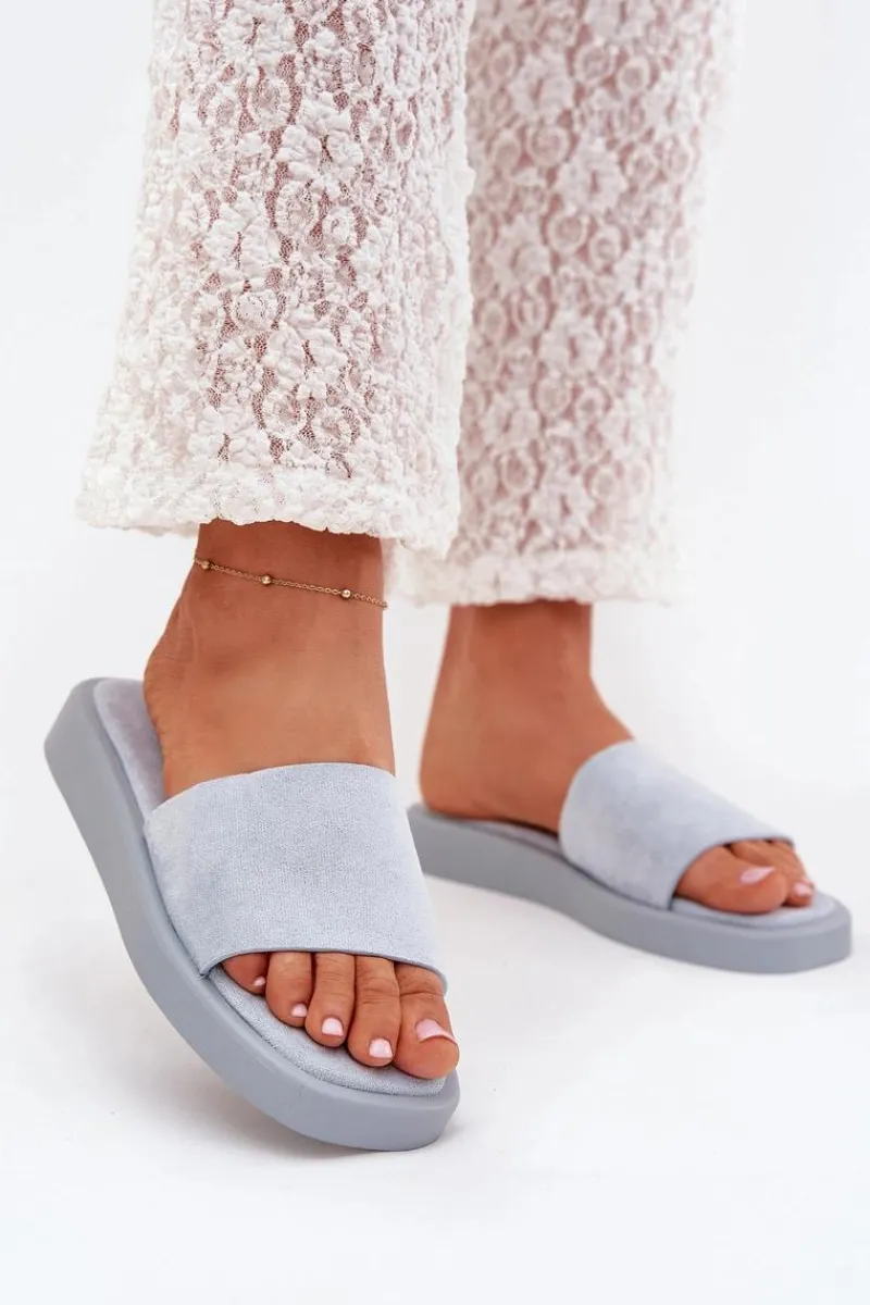 Klapki Na Platformie|Klapki Damskie Klasyczne>Boto Klapki Damskie Na Platformie Z Eko Zamszu Jasnoe Jorina Niebieski