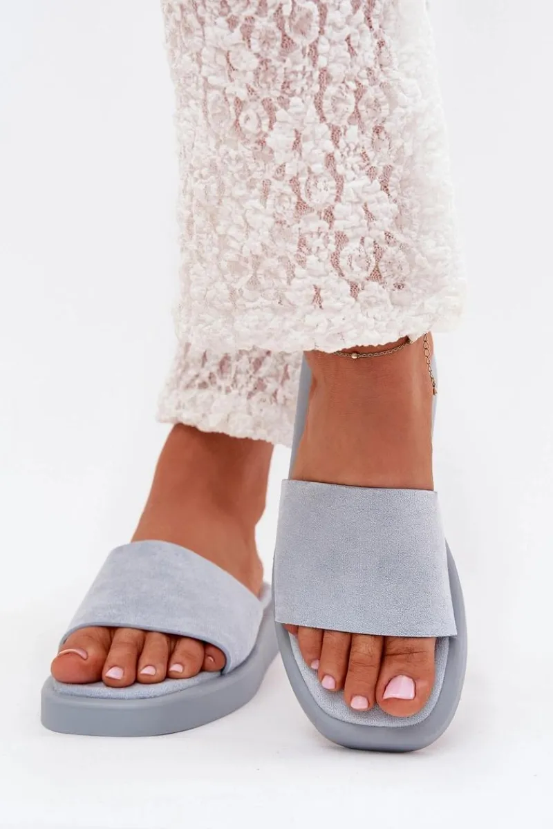 Klapki Na Platformie|Klapki Damskie Klasyczne>Boto Klapki Damskie Na Platformie Z Eko Zamszu Jasnoe Jorina Niebieski