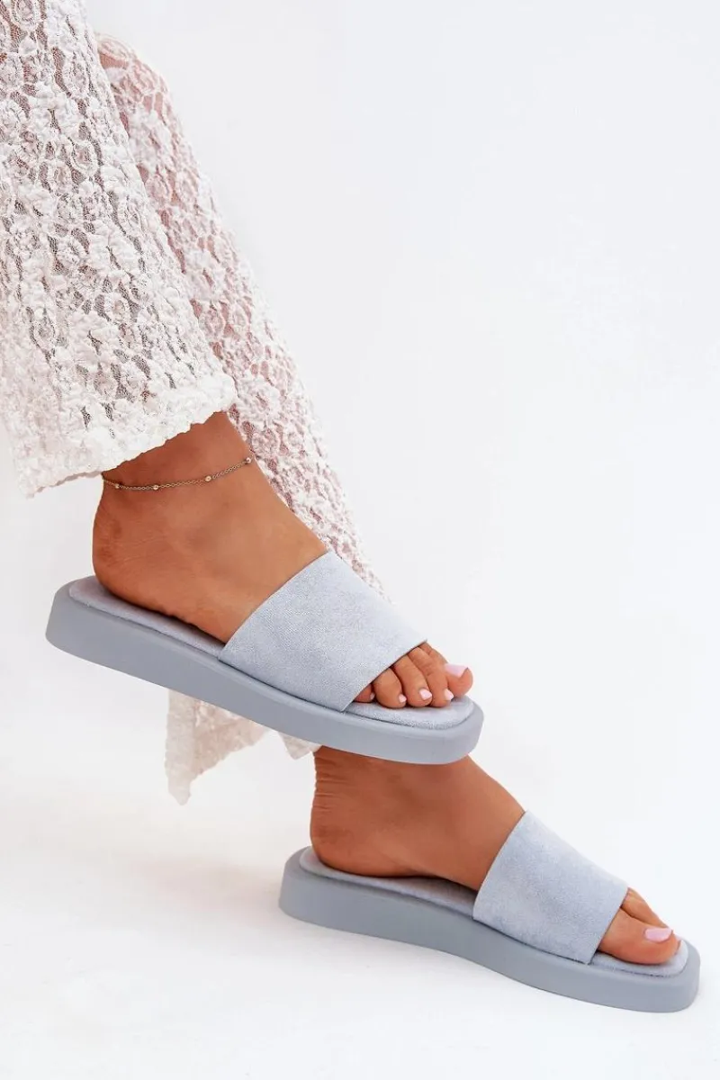 Klapki Na Platformie|Klapki Damskie Klasyczne>Boto Klapki Damskie Na Platformie Z Eko Zamszu Jasnoe Jorina Niebieski