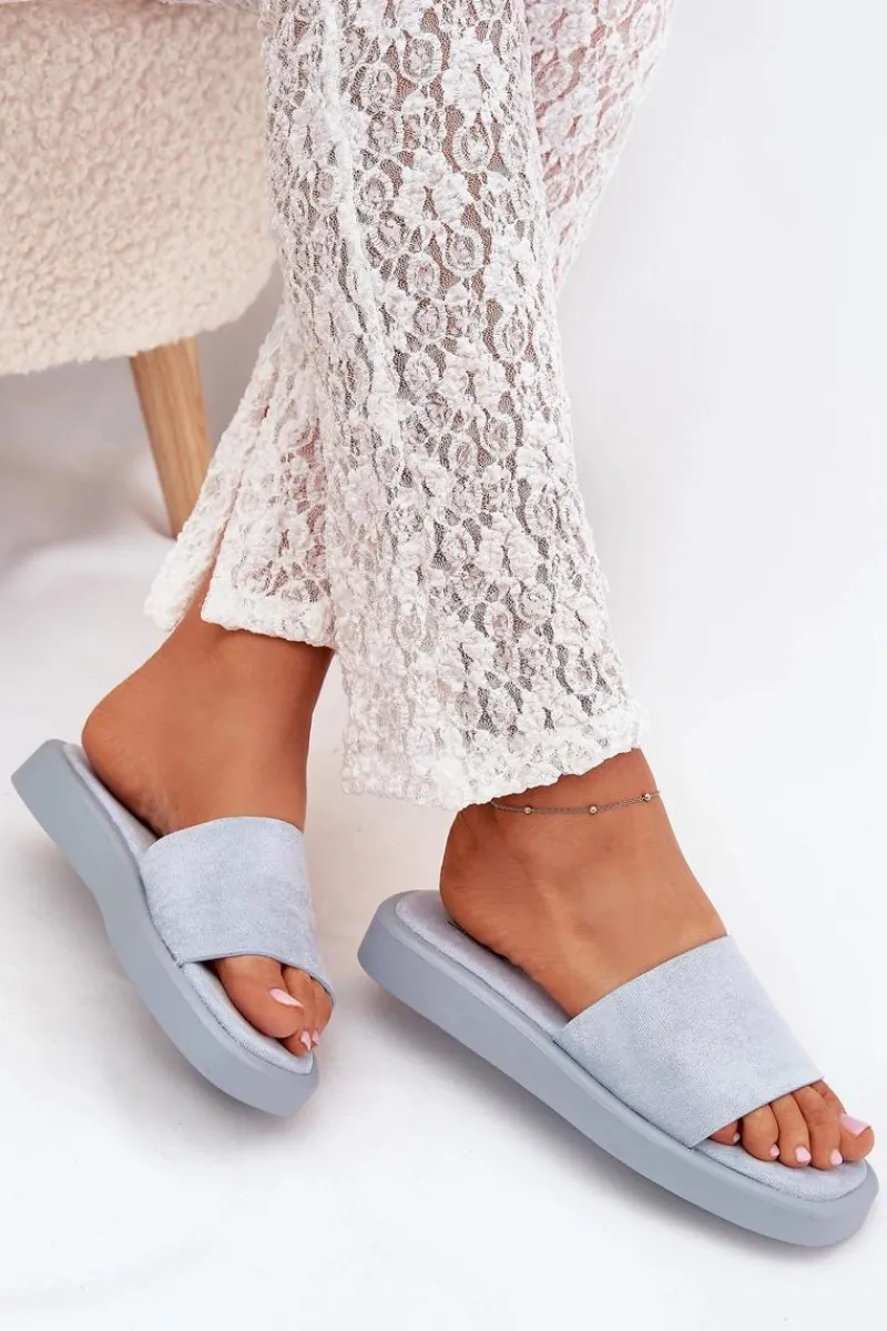 Klapki Na Platformie|Klapki Damskie Klasyczne>Boto Klapki Damskie Na Platformie Z Eko Zamszu Jasnoe Jorina Niebieski