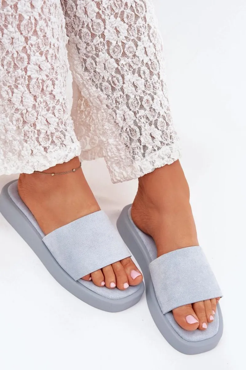 Klapki Na Platformie|Klapki Damskie Klasyczne>Boto Klapki Damskie Na Platformie Z Eko Zamszu Jasnoe Jorina Niebieski