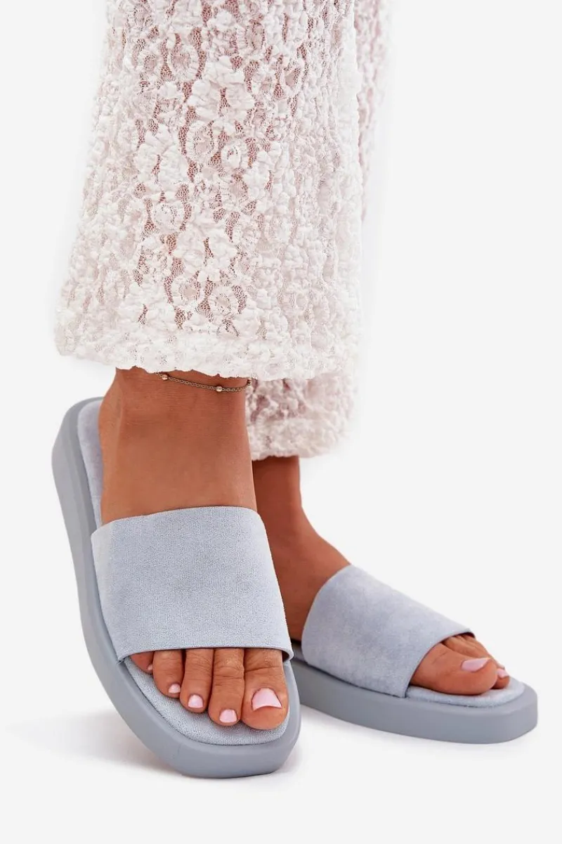 Klapki Na Platformie|Klapki Damskie Klasyczne>Boto Klapki Damskie Na Platformie Z Eko Zamszu Jasnoe Jorina Niebieski