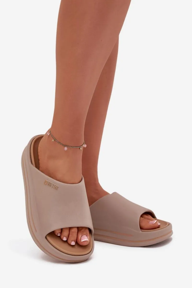 Klapki Damskie Na Platformie Big Star SS274424 Ciemnobeżowe Damskie Klapki Damskie Big Star|Klapki Basenowe