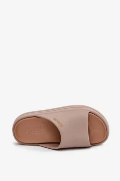 Klapki Damskie Na Platformie Big Star SS274424 Ciemnobeżowe Damskie Klapki Damskie Big Star|Klapki Basenowe