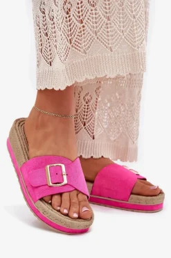 New Boto Klapki Damskie Na Platformie Ze Złotą Klamrą Fuksja Selira