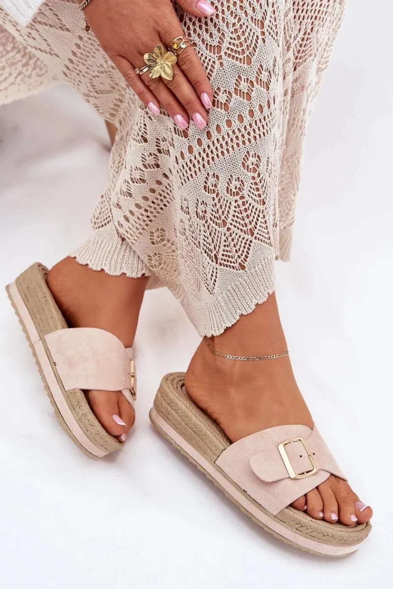 Klapki Na Platformie|Klapki Damskie Klasyczne>Boto Klapki Damskie Na Platformie Ze Złotą Klamrą Beżowe Selira