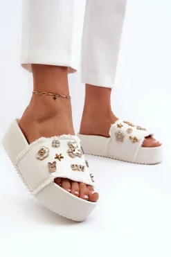 Klapki Damskie Na Platformie Z Przypinkami Białe Zranesia Damskie Klapki Damskie Klasyczne