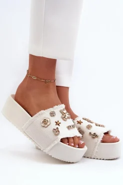 Klapki Damskie Na Platformie Z Przypinkami Białe Zranesia Damskie Klapki Damskie Klasyczne
