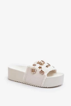 Klapki Damskie Na Platformie Z Przypinkami Białe Zranesia Damskie Klapki Damskie Klasyczne