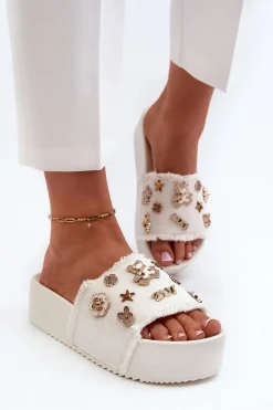 Klapki Damskie Na Platformie Z Przypinkami Białe Zranesia Damskie Klapki Damskie Klasyczne