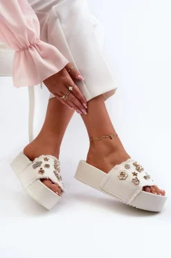Klapki Damskie Na Platformie Z Przypinkami Białe Zranesia Damskie Klapki Damskie Klasyczne
