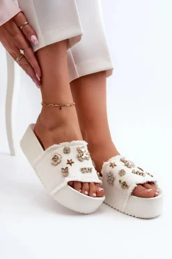 Klapki Damskie Na Platformie Z Przypinkami Białe Zranesia Damskie Klapki Damskie Klasyczne