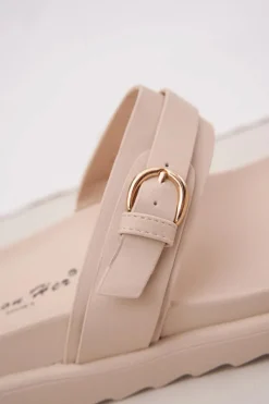 Discount Klapki Damskie Na Platformie Ze Złotymi Klamrami Beżowe Wernone Damskie Klapki Na Platformie|Klapki Damskie Klasyczne