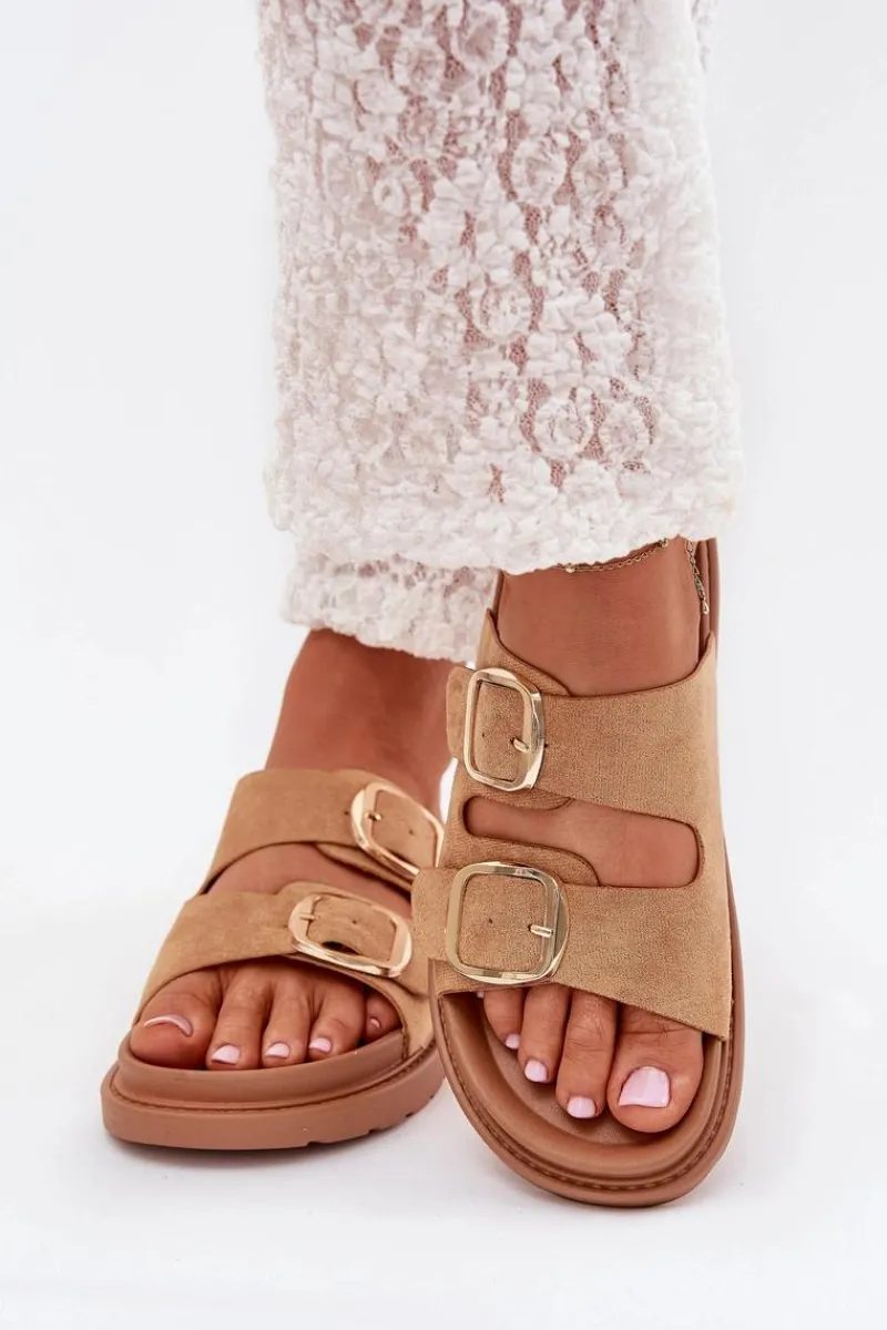 Klapki Na Platformie|Klapki Damskie Klasyczne>Boto Klapki Damskie Na Platformie Ze Złotymi Klamrami Camel Verena