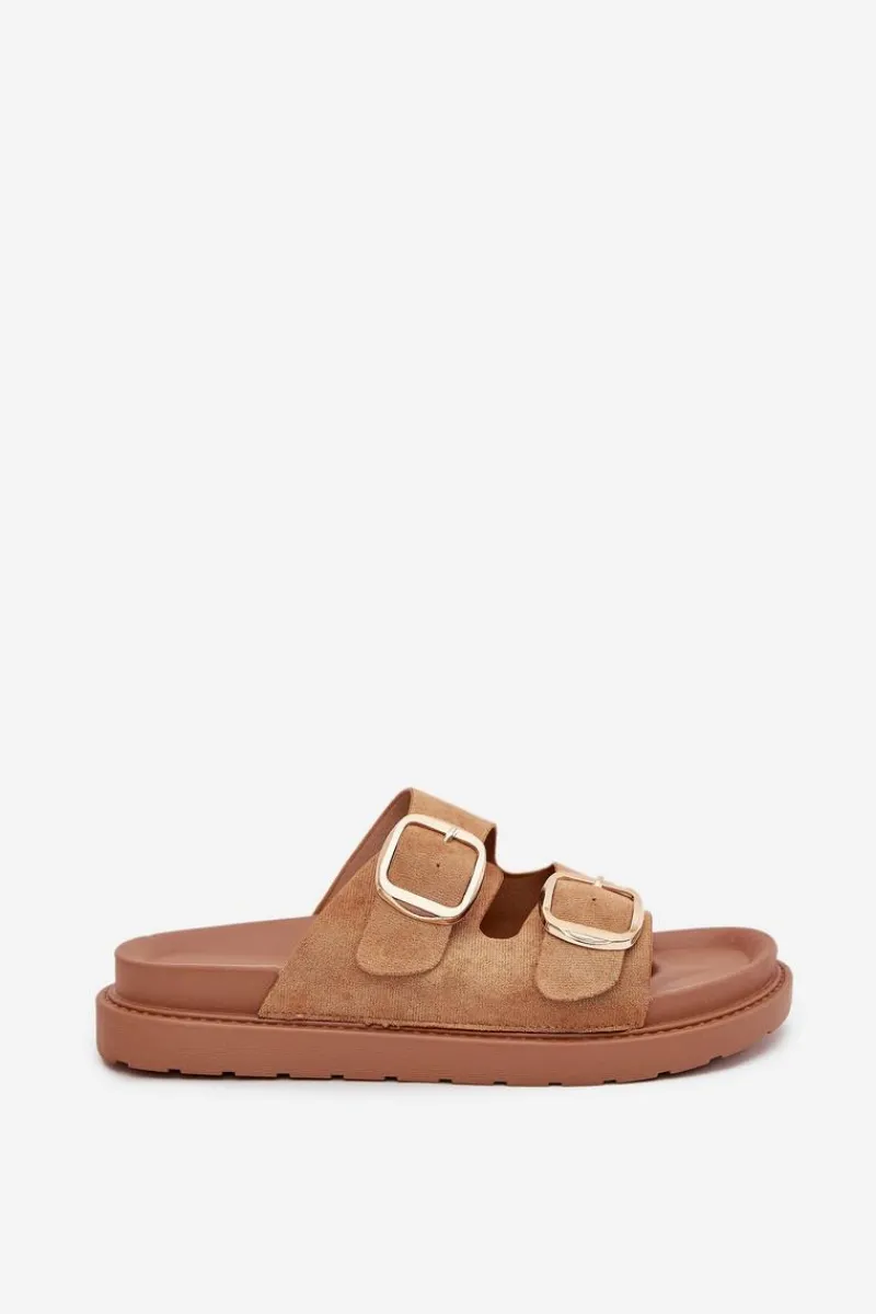 Klapki Na Platformie|Klapki Damskie Klasyczne>Boto Klapki Damskie Na Platformie Ze Złotymi Klamrami Camel Verena