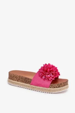 New Klapki Damskie Na Platformie Z Ozdobnymi Kwiatkami Fuksja Tessara Damskie Klapki Na Platformie|Klapki Damskie Klasyczne