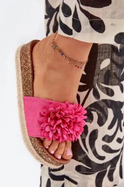 New Klapki Damskie Na Platformie Z Ozdobnymi Kwiatkami Fuksja Tessara Damskie Klapki Na Platformie|Klapki Damskie Klasyczne