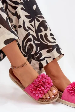 New Klapki Damskie Na Platformie Z Ozdobnymi Kwiatkami Fuksja Tessara Damskie Klapki Na Platformie|Klapki Damskie Klasyczne