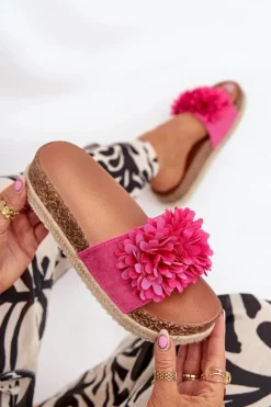 New Klapki Damskie Na Platformie Z Ozdobnymi Kwiatkami Fuksja Tessara Damskie Klapki Na Platformie|Klapki Damskie Klasyczne