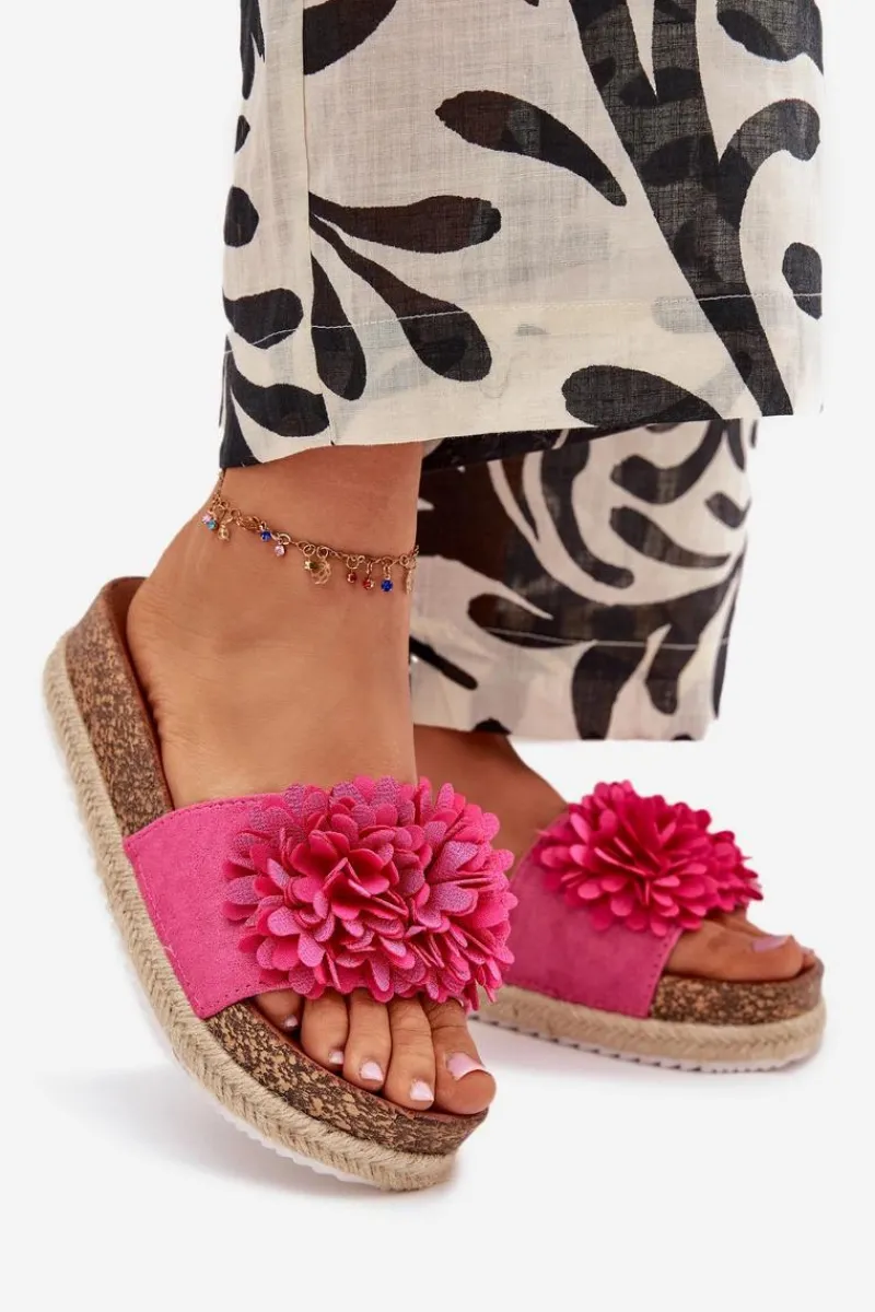 New Klapki Damskie Na Platformie Z Ozdobnymi Kwiatkami Fuksja Tessara Damskie Klapki Na Platformie|Klapki Damskie Klasyczne