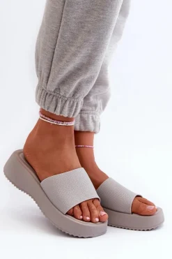 Klapki Na Koturnie|Klapki Na Platformie>Boto Klapki Damskie Na Platformie I Koturnie Szare Vimarils