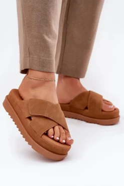 Best Klapki Damskie Na Platformie Z Przeplatającymi Się Paskami Camel Rinasara Damskie Klapki Na Platformie|Klapki Damskie Klasyczne