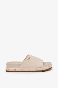 Sale Klapki Damskie Na Platformie Z Ćwiekami Big Star RR274215 Beżowe Damskie Klapki Damskie Big Star|Klapki Na Platformie