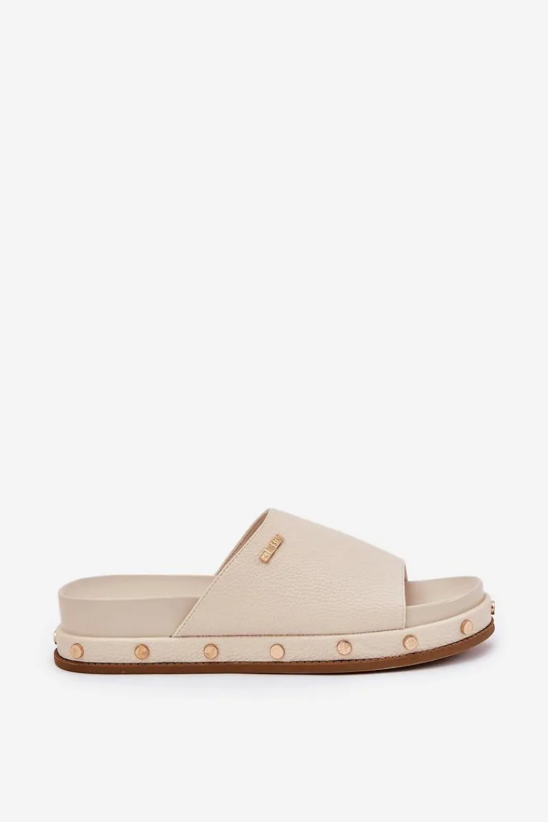 Sale Klapki Damskie Na Platformie Z Ćwiekami Big Star RR274215 Beżowe Damskie Klapki Damskie Big Star|Klapki Na Platformie