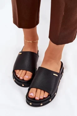 Best Big Star Shoes Klapki Damskie Na Platformie Z Ćwiekami Big Star RR274214 Czarne Czarny