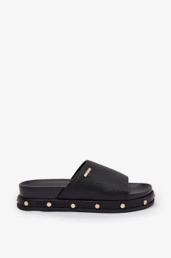 Best Big Star Shoes Klapki Damskie Na Platformie Z Ćwiekami Big Star RR274214 Czarne Czarny