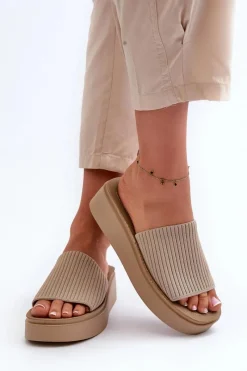 Clearance Buty Sergio Leone Klapki Damskie Na Platformie Sergio Leone SK083H Beżowe