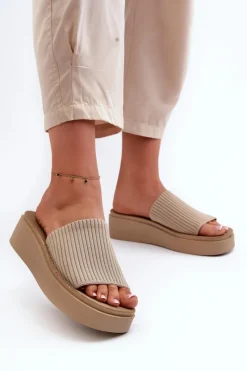 Clearance Buty Sergio Leone Klapki Damskie Na Platformie Sergio Leone SK083H Beżowe