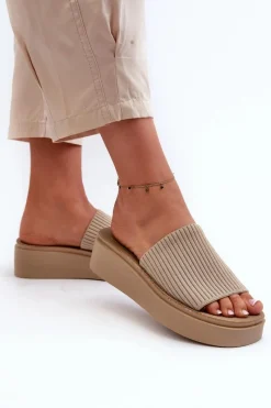 Clearance Buty Sergio Leone Klapki Damskie Na Platformie Sergio Leone SK083H Beżowe