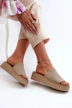 Clearance Buty Sergio Leone Klapki Damskie Na Platformie Sergio Leone SK083H Beżowe