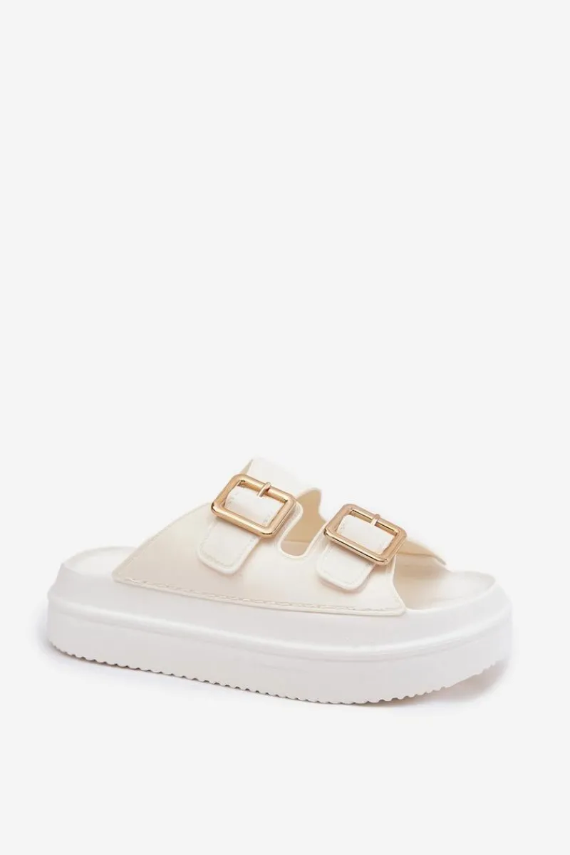 Outlet Klapki Damskie Na Platformie Ze Złotymi Klamrami Ecru Zorila Damskie Klapki Na Platformie|Klapki Damskie Klasyczne
