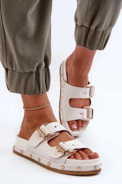 Hot Klapki Damskie Na Platformie Big Star NN274081 Białe Damskie Klapki Damskie Big Star|Klapki Damskie Klasyczne