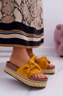 Outlet Klapki Damskie Na Platformie Z Kokardą Żółte Chantal Damskie Klapki Na Platformie|Klapki Damskie Klasyczne
