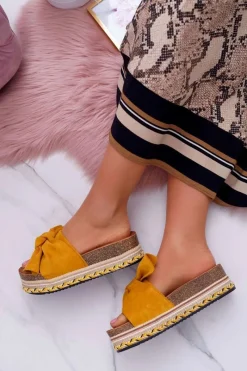 Outlet Klapki Damskie Na Platformie Z Kokardą Żółte Chantal Damskie Klapki Na Platformie|Klapki Damskie Klasyczne