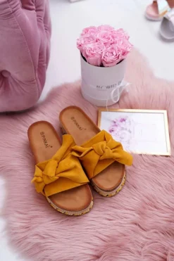 Outlet Klapki Damskie Na Platformie Z Kokardą Żółte Chantal Damskie Klapki Na Platformie|Klapki Damskie Klasyczne