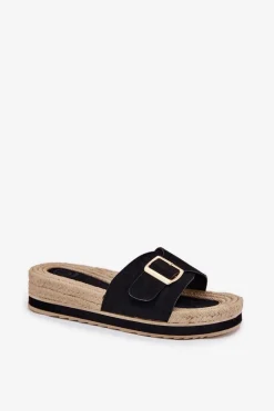 Online Boto Klapki Damskie Na Platformie Ze Złotą Klamrą Czarne Selira Czarny