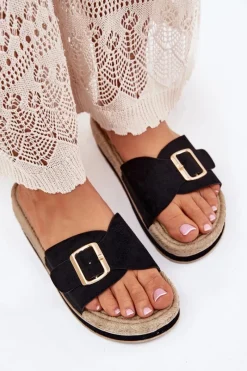 Online Boto Klapki Damskie Na Platformie Ze Złotą Klamrą Czarne Selira Czarny