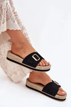 Online Boto Klapki Damskie Na Platformie Ze Złotą Klamrą Czarne Selira Czarny