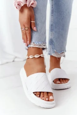 Sale Klapki Damskie Na Platformie Big Star HH274683 Białe Damskie Klapki Damskie Big Star|Klapki Na Platformie