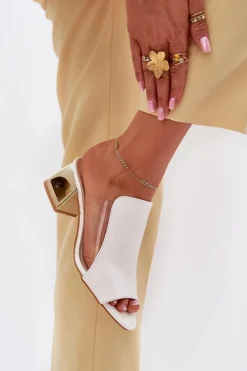 Sale Boto Klapki Damskie Na Słupku Białe Tessira