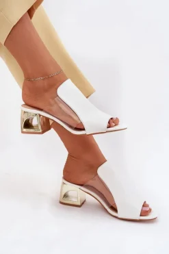 Sale Boto Klapki Damskie Na Słupku Białe Tessira